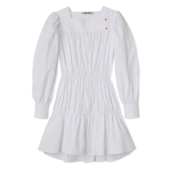 Ciao Lucia Alessandra Cotton Poplin Long Sleeve A Line Mini Dress White - Picture 10 of 11